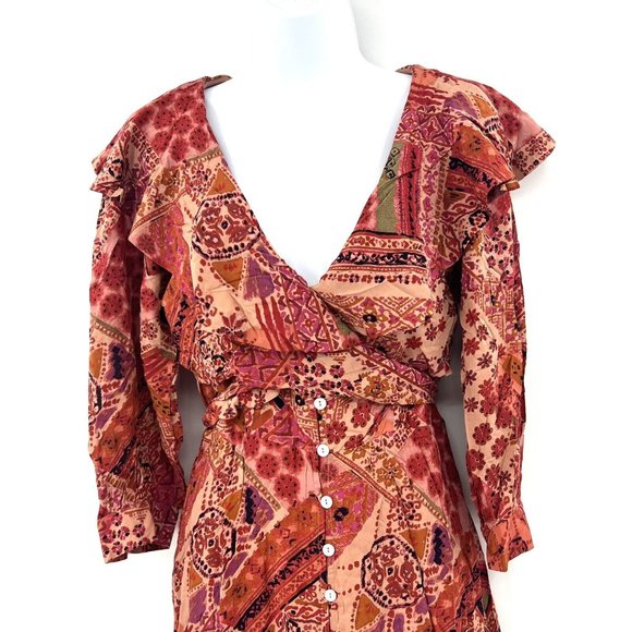 Free People Lennon Dress Boho Style Maxi Floral Print Coral Red NWT NEW Size XS - Picture 4 of 11